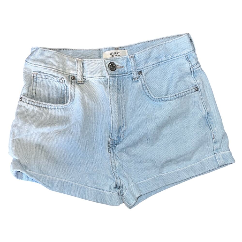 Denim Jean Shorts Women's 26 Blue Light Wash Cuffed Hem High Rise